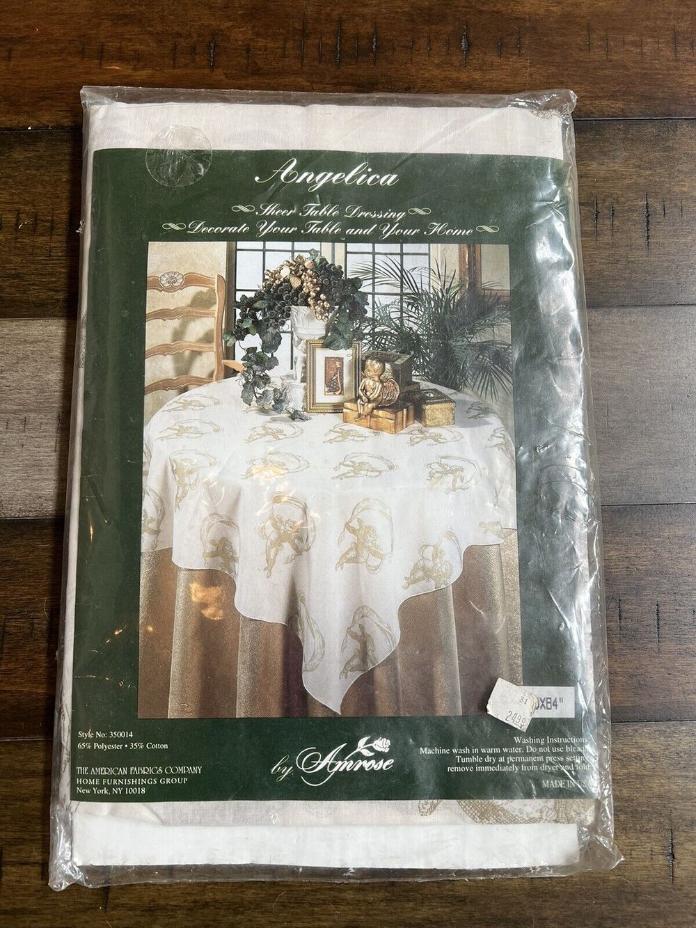 Vintage Sheer Gold Angels Tablecloth Amrose Angelica 60x84 made USA